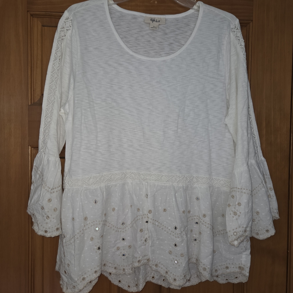 Style & Co. White Lace Detail Blouse